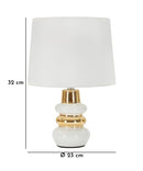 Lampada da Tavolo Liara Ø23x32 cm in Ceramica e Ferro e Tessuto Bianco e Oro      
