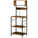 Scaffale Cucina con Multipresa 60x42x153 cm in Legno e Acciaio Marrone Rustico