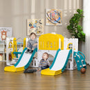 Set Gioco 8 in 1 per Bambini 2 Scivoli Altalena Canestro Tunnel Giallo   
