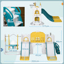 Set Gioco 8 in 1 per Bambini 2 Scivoli Altalena Canestro Tunnel Giallo   