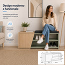 Panca Scarpiera da Ingresso 104x37x47 cm 2 Ripiani Porta Scarpe con Anta e Cuscino in MDF Verde      