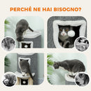Albero Tiragraffi per Gatti Alto 76 cm con Casette Lettino Palline e Pali in Sisal Grigio      