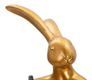 Lampada da Tavolo Rabbit Stand 26x16x47 cm in Resina e Ferro e Tessuto Oro e Bianco      