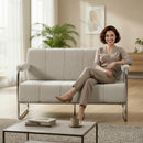 Divano 2 Posti Moderno 120x73x76 cm Rivestito in Ciniglia in Acciaio Beige      