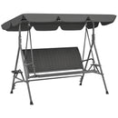 Dondolo da Giardino 3 Posti 204x112x150 cm con Tettuccio e Portabicchieri in Rattan PE e Acciaio Grigio      