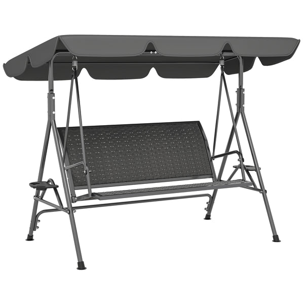 online Dondolo da Giardino 3 Posti 204x112x150 cm con Tettuccio e Portabicchieri in Rattan PE e Acciaio Grigio