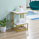Tavolino Basso 45x40x61,5 cm in Metallo e Truciolare Bianco e Oro