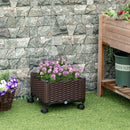 Fioriera da Esteno con Ruote e Disco Auto Irrigante 40x40x31,5 cm in Plastica Marrone