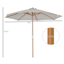 Ombrellone da Giardino Ø300x250H cm Palo in Legno e 8 Stecche Grigio  