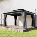 Gazebo da Giardino a 2 Livelli 380x300x270 cm con Zanzariere e Tende in Metallo e Poliestere Grigio Scuro      