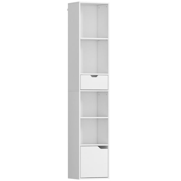 prezzo Scaffale Libreria 30x24x158 cm a 4 Ripiani Aperti con Armadietto e Cassetto in Legno Bianco