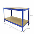 Set 3 Scaffali ad Incastro con Banco da lavoro da 120 cm e Martello Piani in MDF Struttura in Acciaio Blu