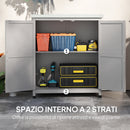 Armadio da Esterno 79x43x92 cm con Ripiano e Banco da Lavoro in Legno e Acciaio Grigio      