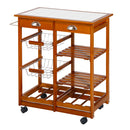 Carrello da Cucina Multiuso in Legno di Pino con 4 Ruote e Cassetti Marrone Chiaro 74x37x75 cm