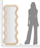 Specchio da Muro Emily Velluto Crema 60x6x160 cm in MDF e Poliestere e Specchio Crema      