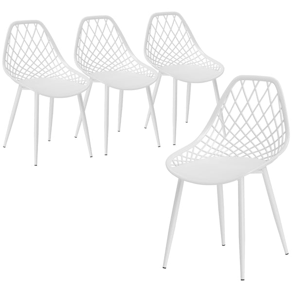 Set 4 Sedie da Pranzo Design Moderno con Schienale Traforato in Plastica Bianco acquista