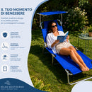 Lettino Mare Pieghevole Leggero con Parasole Regolabile in Tessuto Blu      