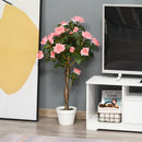 Pianta Finta di Rosa da 21 Fiori Ø18x90 cm con Vaso Riempito in Cemento e Muschio Rosa      
