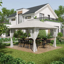 Gazebo Pieghevole 4x4 m ad Altezza Regolabile con Zanzariera e Borsa in Metallo e Tessuto Oxford Crema      