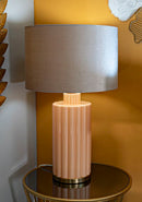 Lampada da Tavolo Perly Ø40,5x69,5 cm in Vetro e Ferro e Tessuto Perla e Oro      