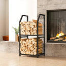 Portalegna da Interno Esterno a 2 Livelli con 3 Ganci 41x30x81cm in Metallo Nero       