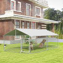 Recinto per Cani Grandi fino 30kg per Esterno 4x2,3x1,5m con Tetto Impermeabile e Anti-UV Argento