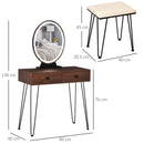 Consolle Trucco 2 Cassetti 80x40x136 cm con Specchio e Sgabello Noce