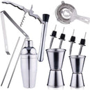 Set 14 Pezzi da Cocktail Completo con Shaker Stamper Jigger e Accessori in Acciaio Inox      
