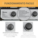 Barbecue a Gas GPL 2 Fuochi 2,8kW in Acciaio con Ruote e Mensole Nero