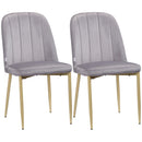 Set 2 Sedie Imbottite 48x59x89 cm in Velluto e Acciaio Grigio e Oro