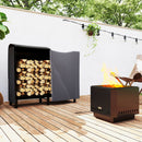 Portalegna per Camino da Interno ed Esterno con Telo Porta Legna e Copertura 120x36x99 cm in Metallo Nero 