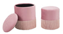 Puff Contenitore Lines Coppia Rosa Ø35x42-30x32 cm in Legno e Spugna e in Ferro e Poliestere Rosa