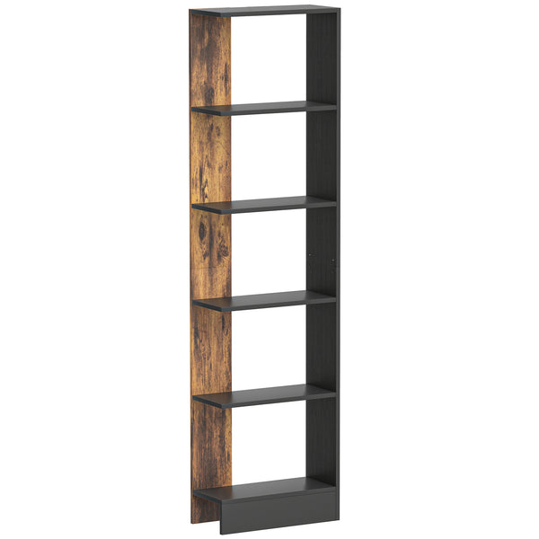 Libreria Moderna Salvaspazio 45x21x170 cm a 5 Ripiani in Legno Marrone e Nero prezzo
