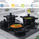 Set 11 Pezzi Batteria di Pentole Serena con 3 Mestoli in Alluminio Pressofuso Nero      