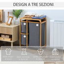 Cesto Portabiancheria 3 Scomparti Estraibili 50x32x69,7 cm in Tessuto e Bambù