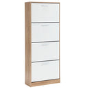 Scarpiera Salvaspazio 4 Ante a Ribalta 63x24x155h cm in Melaminico Venato a Rilievo Rovere e Bianco