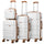 Set 4 Valigie Trolley da Viaggio con Beauty Rivestimento Rigido e Maniglia Telescopica in Polipropilene Bianco Perla