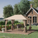 Gazebo da Giardino 3,98x2,98m con Zanzariere in Alluminio e Acciaio Cachi