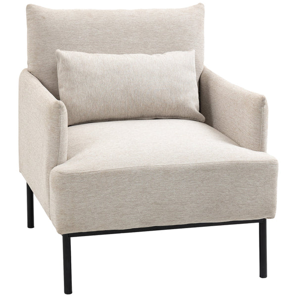 Poltrona Imbottita 73x81x82 cm in Tessuto Effetto Lino Bianco Crema sconto