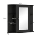 Armadio con Specchio da  Bagno 66x17x63 cm con 6 Ripiani Aperti e 2 Chiusi in Legno e Vetro Nero      