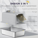Lettiera per Gatti Chiusa 40,5x60,5x41,5 cm con Vassoio in Acciaio Paletta e Filtri Grigio e Argento      