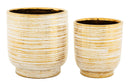 Porta Vasi Coppia Melody Ø23x24 cm - Ø17,5x19 cm in Ceramica Bianco e Oro      