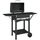 Barbecue a Carbone 110x46,5x101 cm con 2 Ripiani Laterali Termometro Coperchio e Ruote in Metallo e Acciaio Nero      
