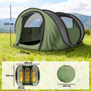 Tenda da Campeggio Pop-Up per 2-3 Persone 265x220x115 cm 2 Porte 2 Finestre Impermeabile in Poliestere Verde      