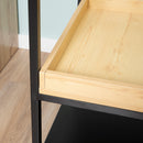 Tavolino da Caffè 3 Ripiani 40x40x55 cm in Acciaio Legno e Vetro Nero