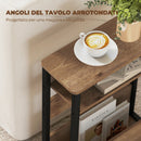 Tavolino da Soggiorno 46x18x58,5 cm in Stile Industriale con 2 Ripiani in Legno e Metallo Color Noce Scuro      