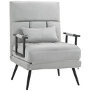 Poltrona Letto 3 in 1 Schienale Reclinabile in Finta Pelle Scamosciata Grigio Chiaro   