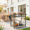 Carrello Barbecue 113x50,5x88 cm 2 Ripiani Supporto Pizza Portasacchi e Ganci in Metallo e Acciaio Nero      