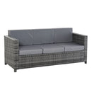Divano da Esterno 3 Posti 185x70x80 cm con Cuscini per Seduta e Schienale in Rattan PE e Metallo Grigio      