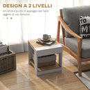 Set 2 Tavolini 2 Livelli 40x40x45 cm in Truciolato Bianco e Quercia